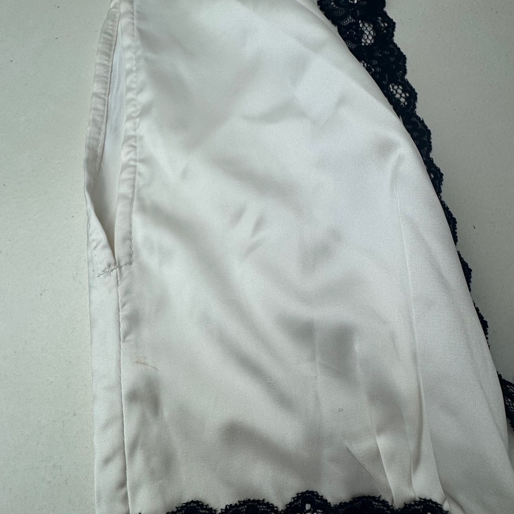 NWT Satin Lace Trim Mini Slip Dress Off White Black Romantic Whimsigoth Coquette - Picture 6 of 10